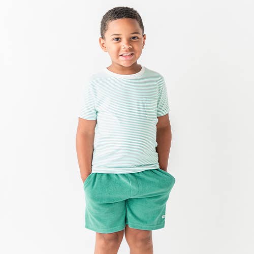 Boys Vintage Aqua Stripe Short Sleeve Pocket Tee 12458