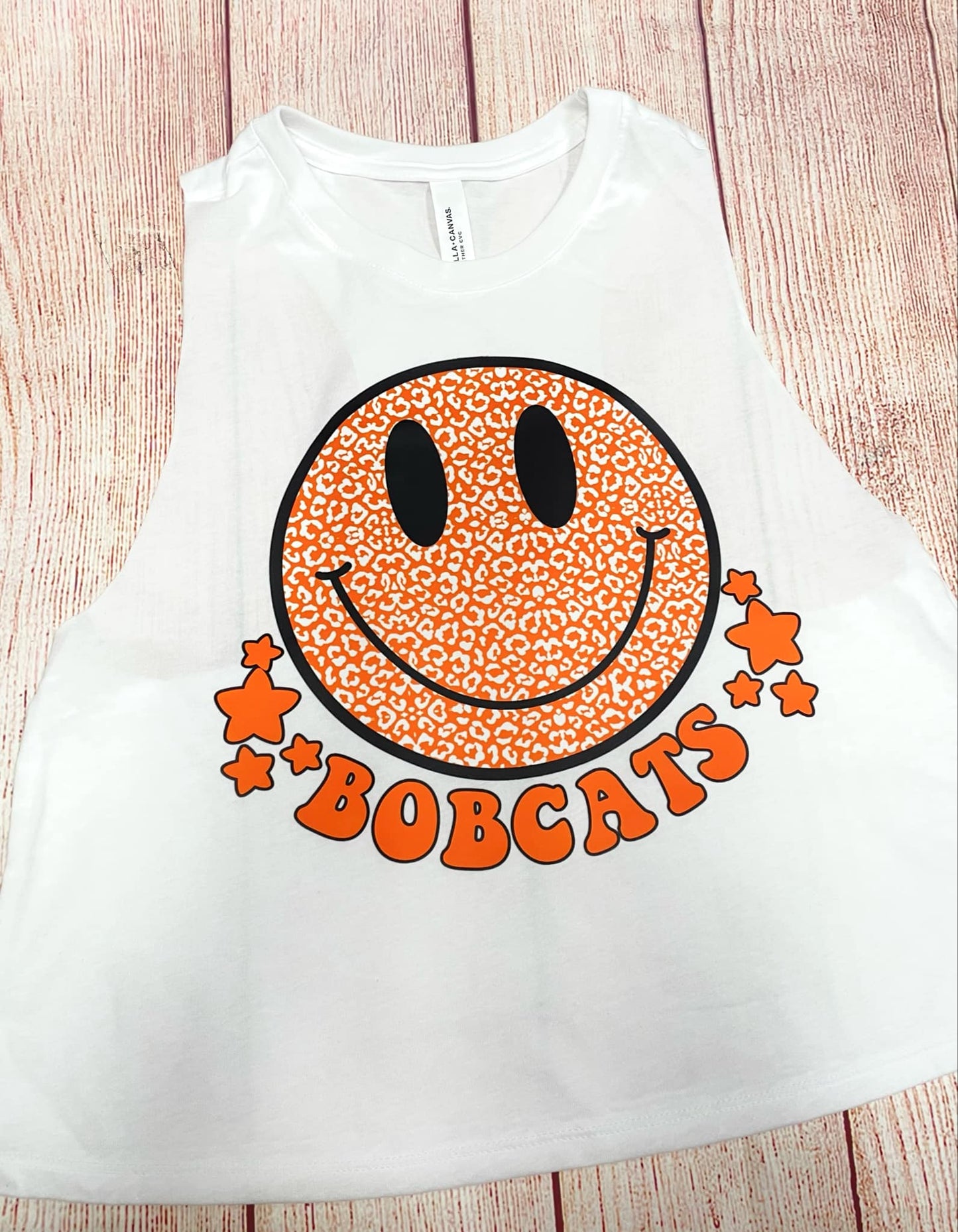 Bobcat smile racerback crop tank