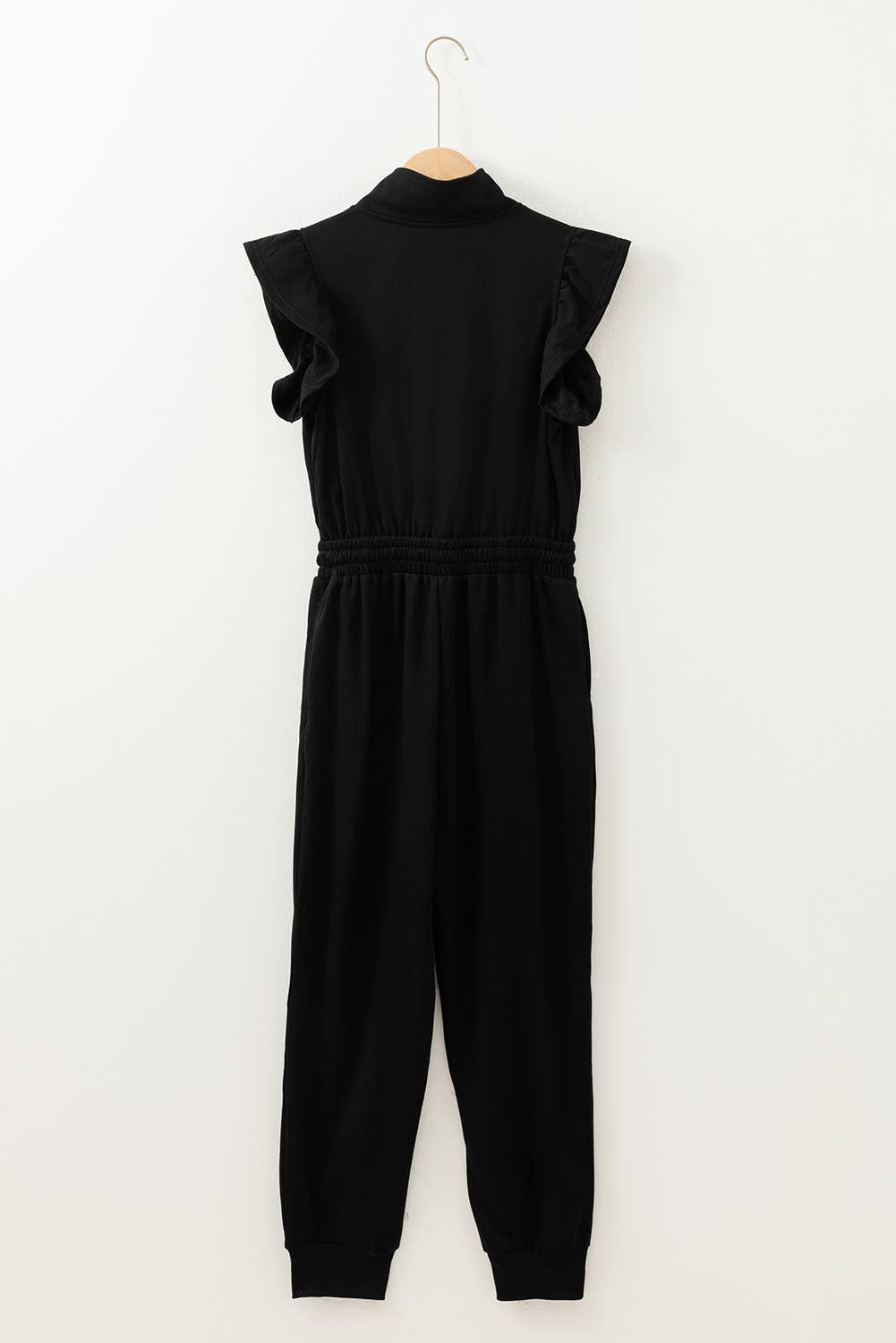 Zipper Front Short Sleeve Drawstring High Waist Jumpsuit LA641