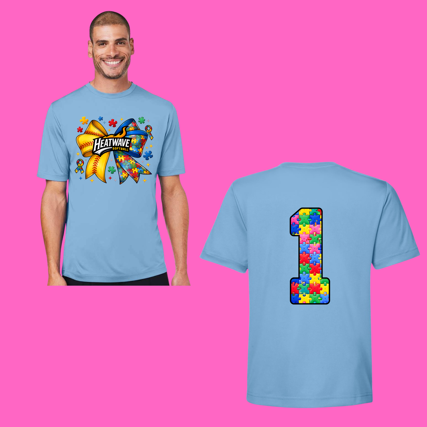 Heatwave Autism awareness T-shirts (front large image) (back number image) DRI FIT