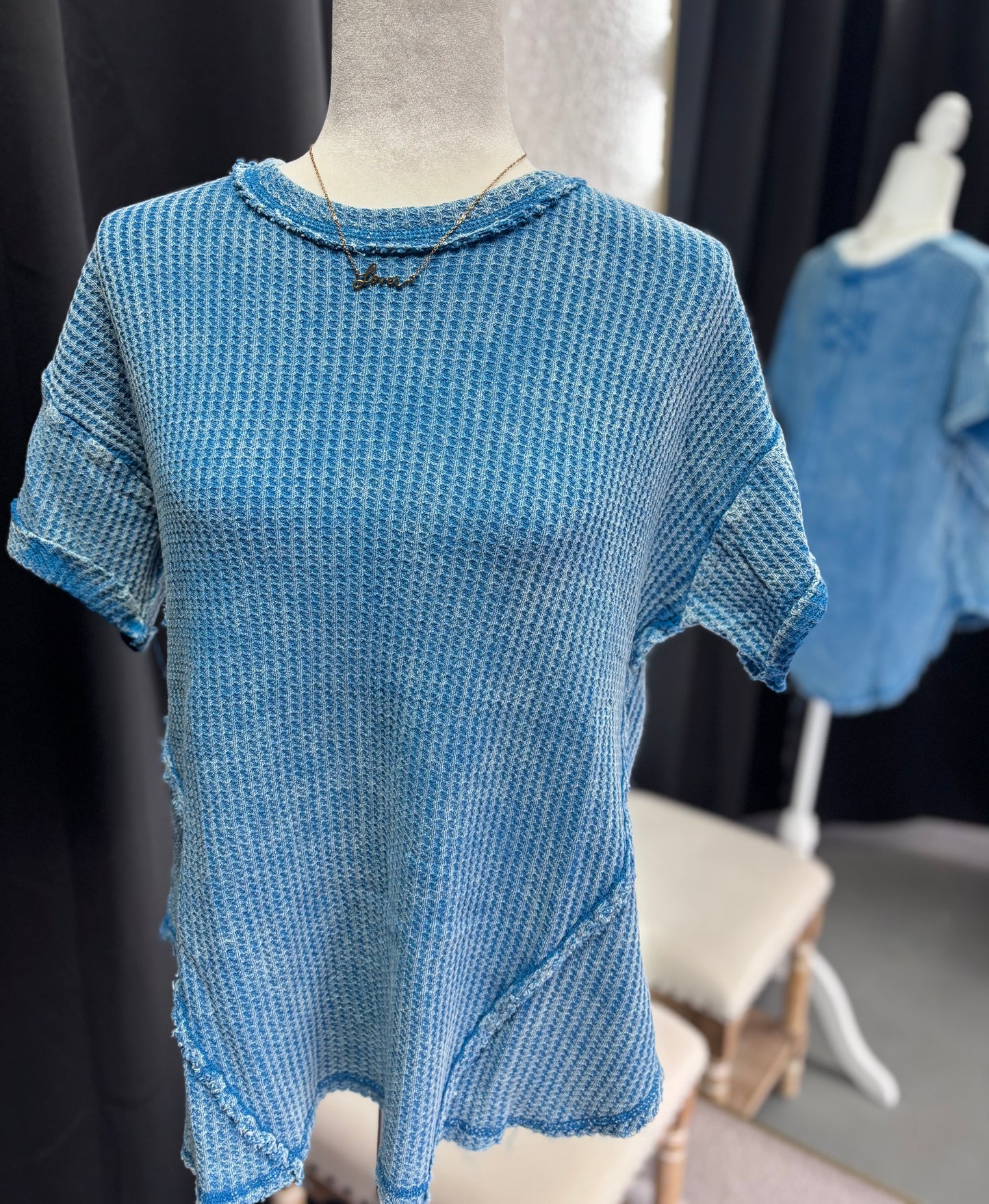 Acid Wash Waffle Knit Top KJ908