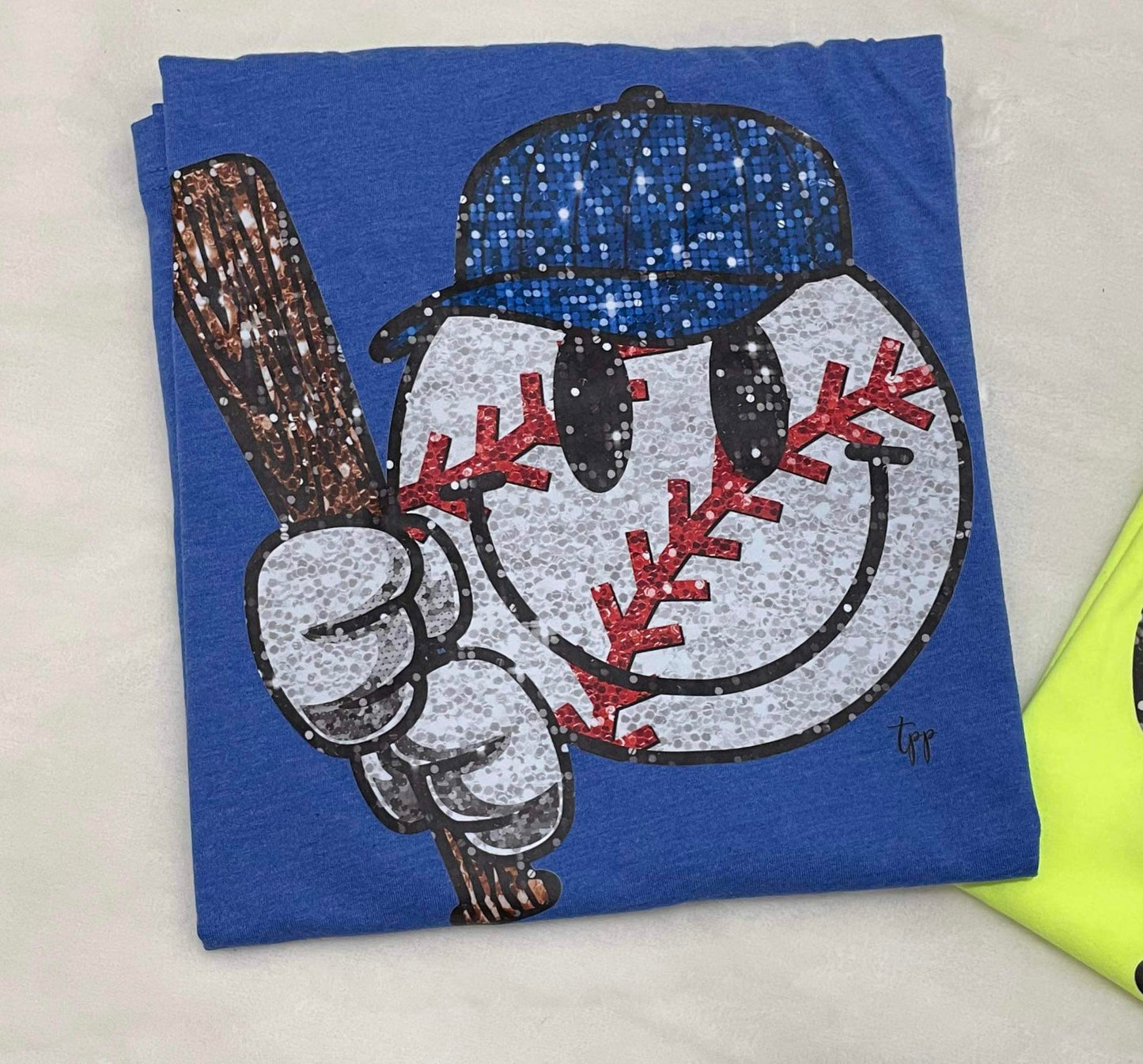 Sequin baseball smile tee