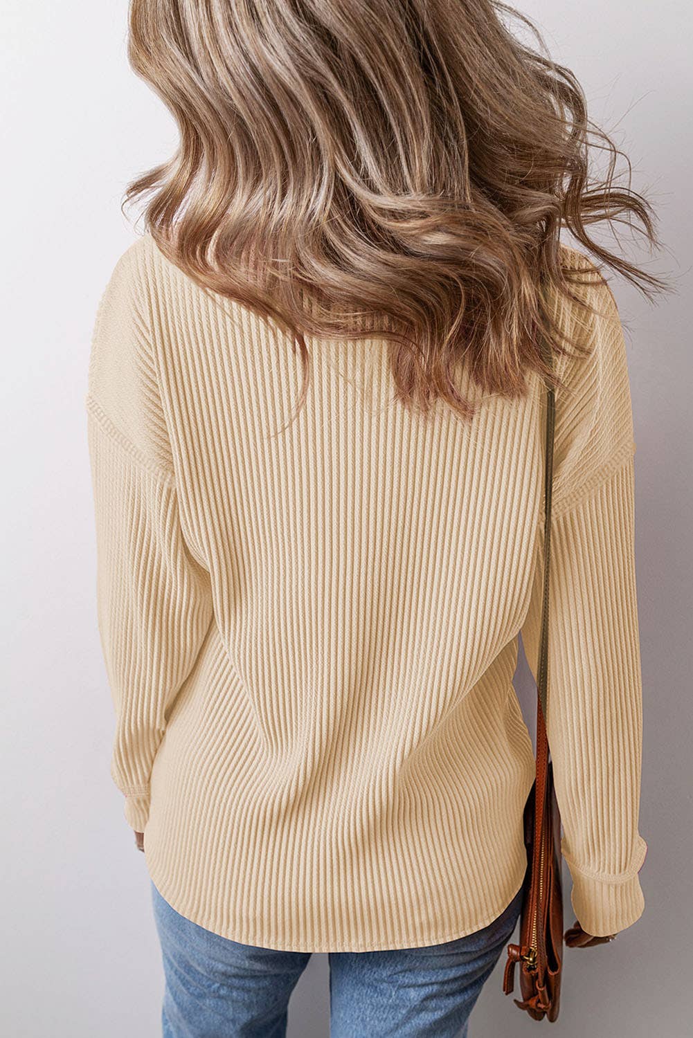 Fall Clothing Corded Drop Shoulder Long Sleeve Top - LD25127