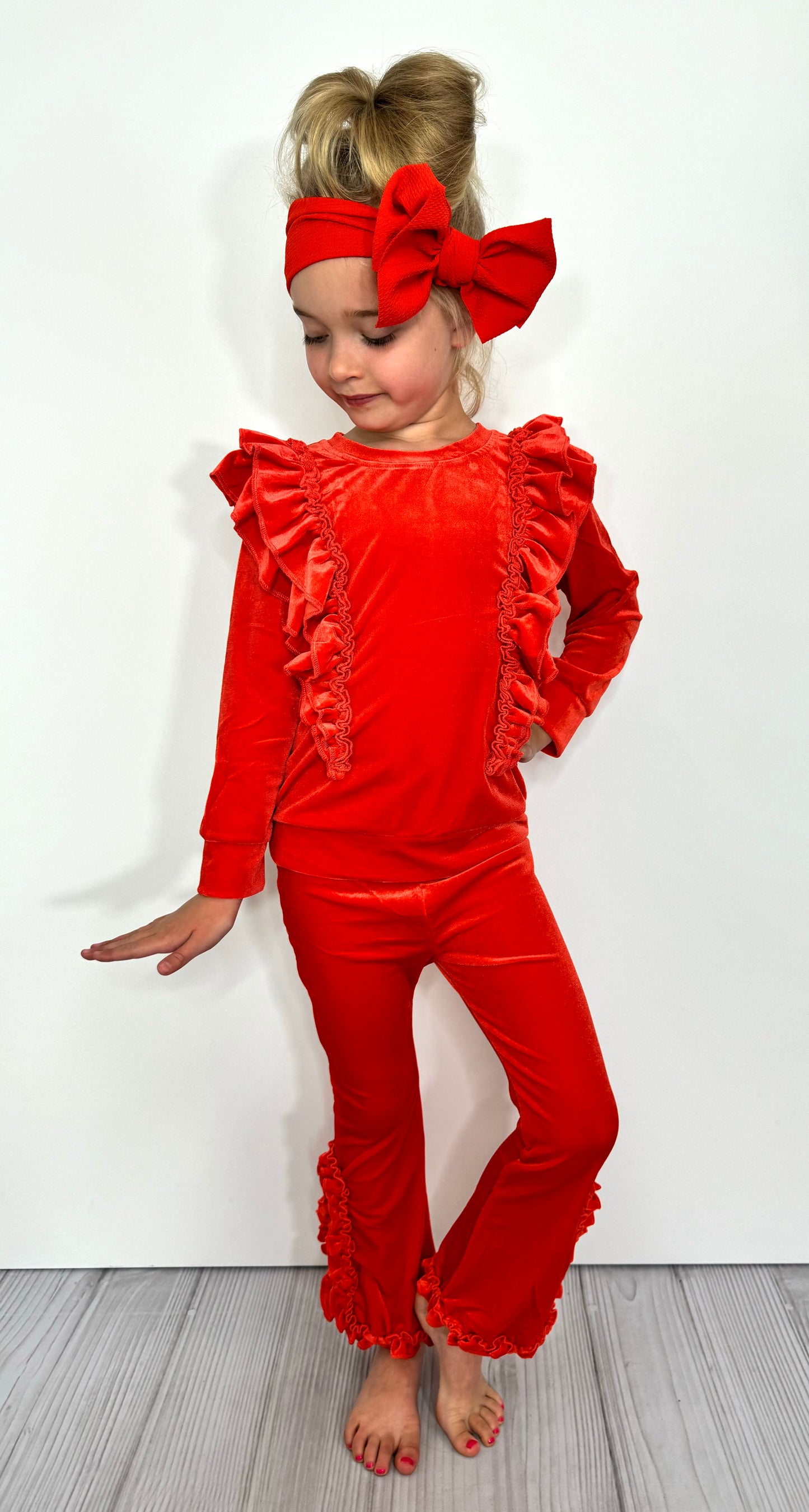 Velvet Ruffle Girls Set- ORANGE VRGSO