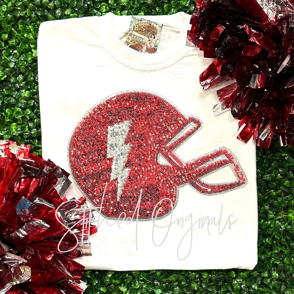 Football Helmet real sequin T-shirt