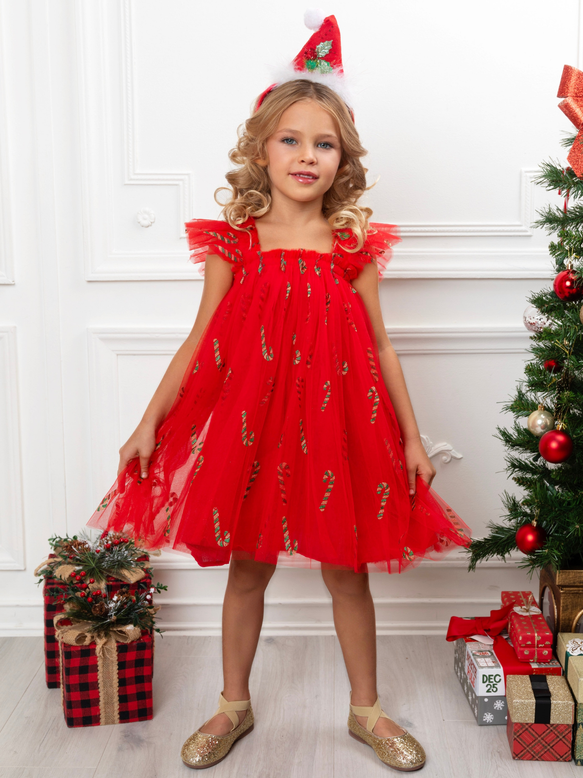 Mia Belle Girls •Candy Cane Sparkle Tulle Christmas Dress-112425br