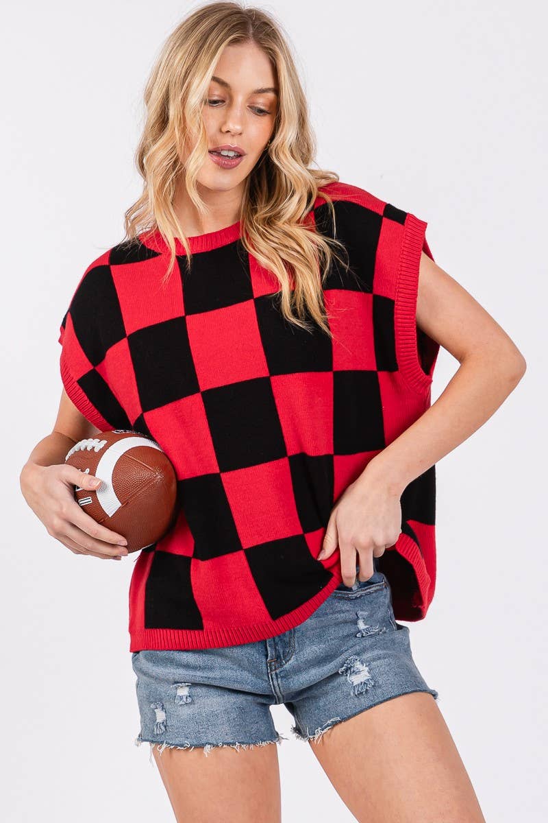 Checkered Knit Sleeveless Game day Top-CKSGD