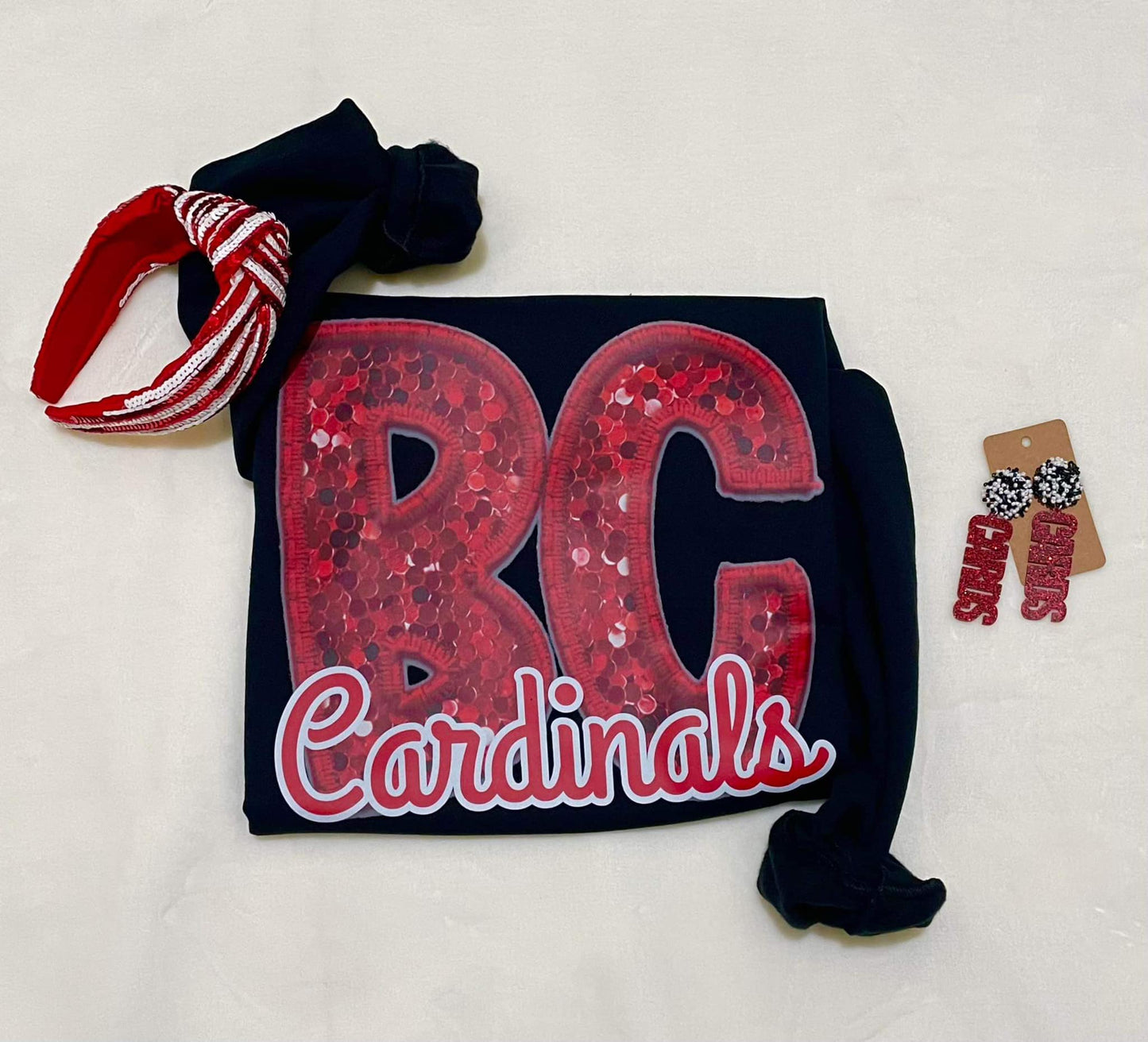 Cardinals Faux Embroidery T-shirt (RED BC- RED AND WHITE CARDINALS CURSIVE)