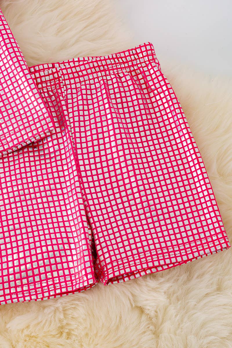 FUCHSIA SPARKLY PRINTED SHORT SET. OFG4-1193