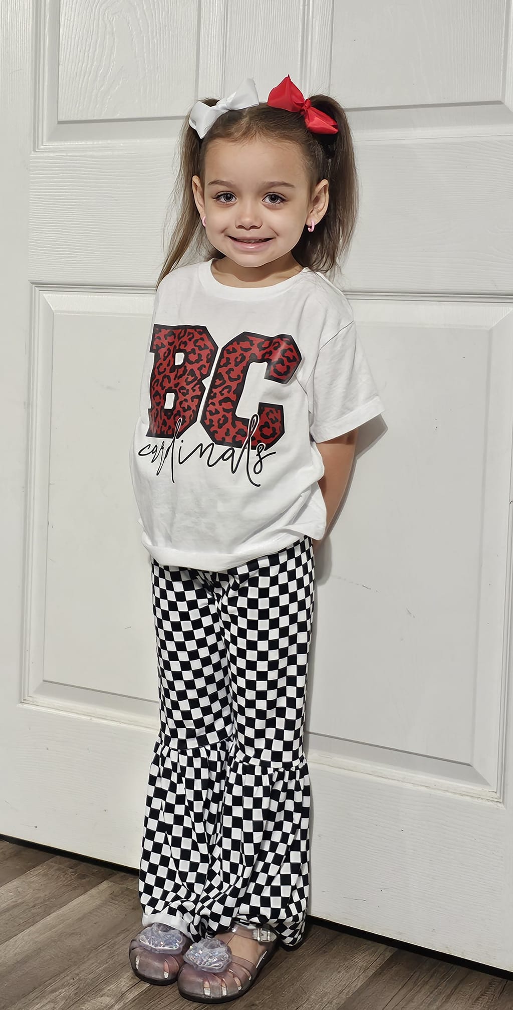 BC cardinals "BC RED CHEETAH, CARDINALS BLACK CURSIVE FONT" T-shirt