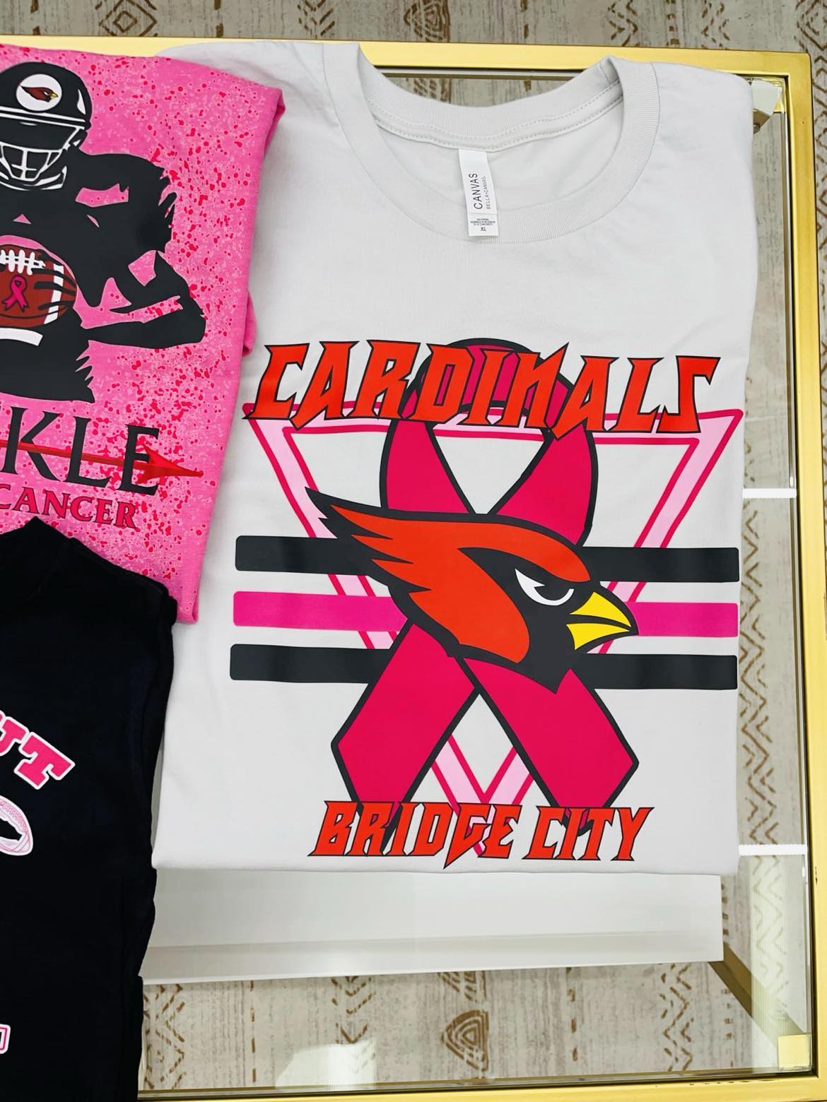 Cardinals Bridge city pink out "Red font " pink ribbon t shirt