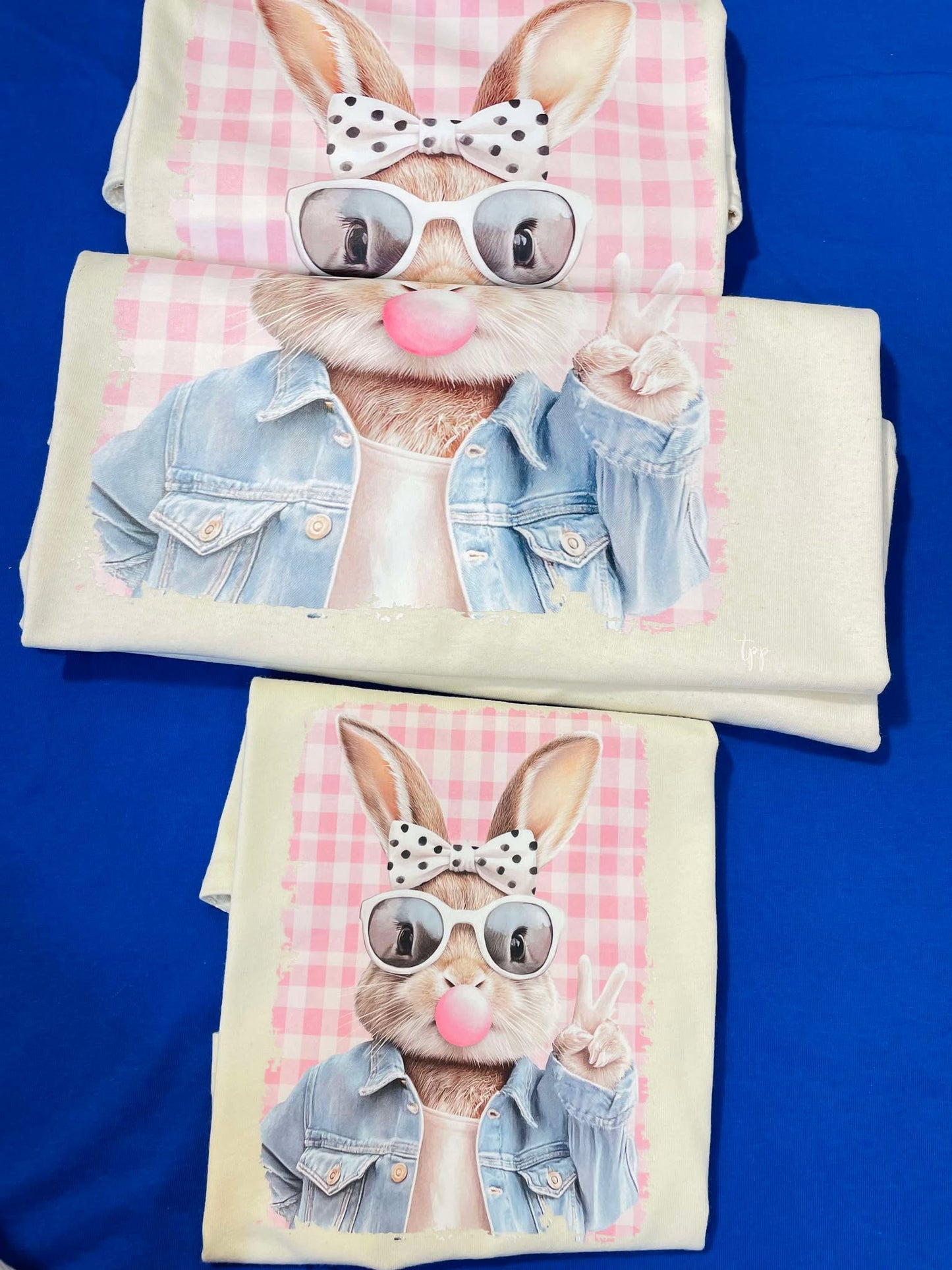 Bunny with Black & White bow on Pink Background - T SHIRT- (Gildan)