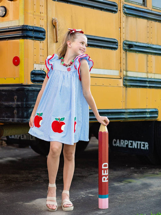 Apple Bites Blue Striped Dress- bts-6001