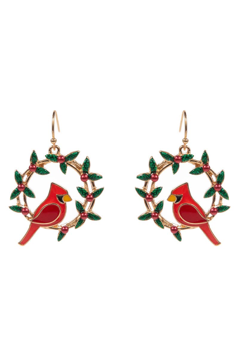 Wreath Enamel Brass Hook Earrings