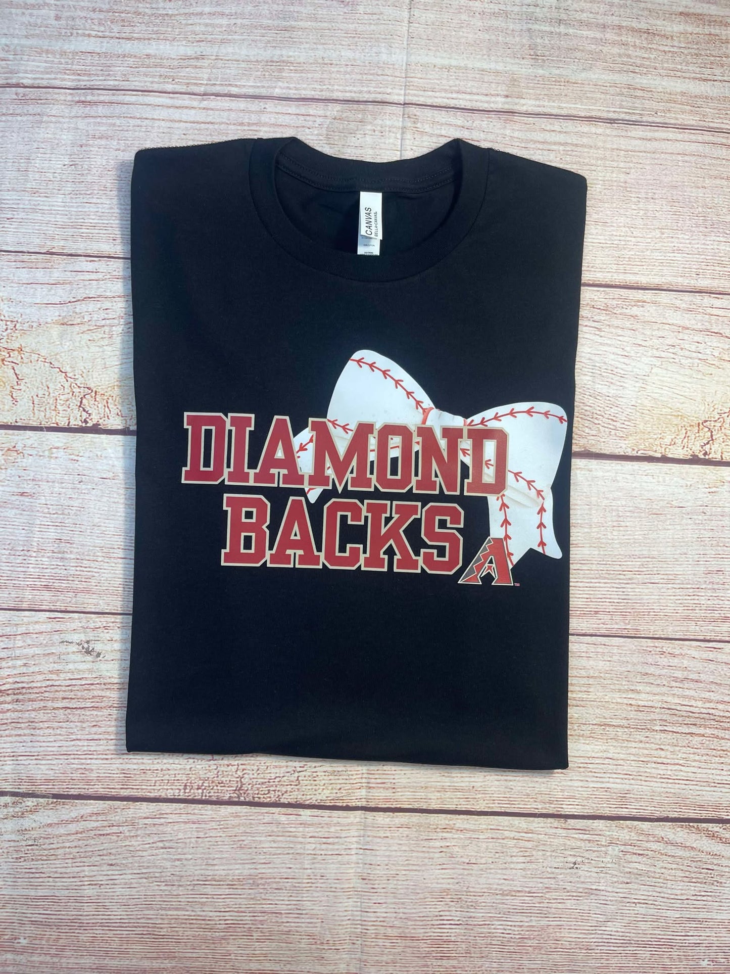 DiamondBacks and bow " deep red font and baseball bow" T-shirt