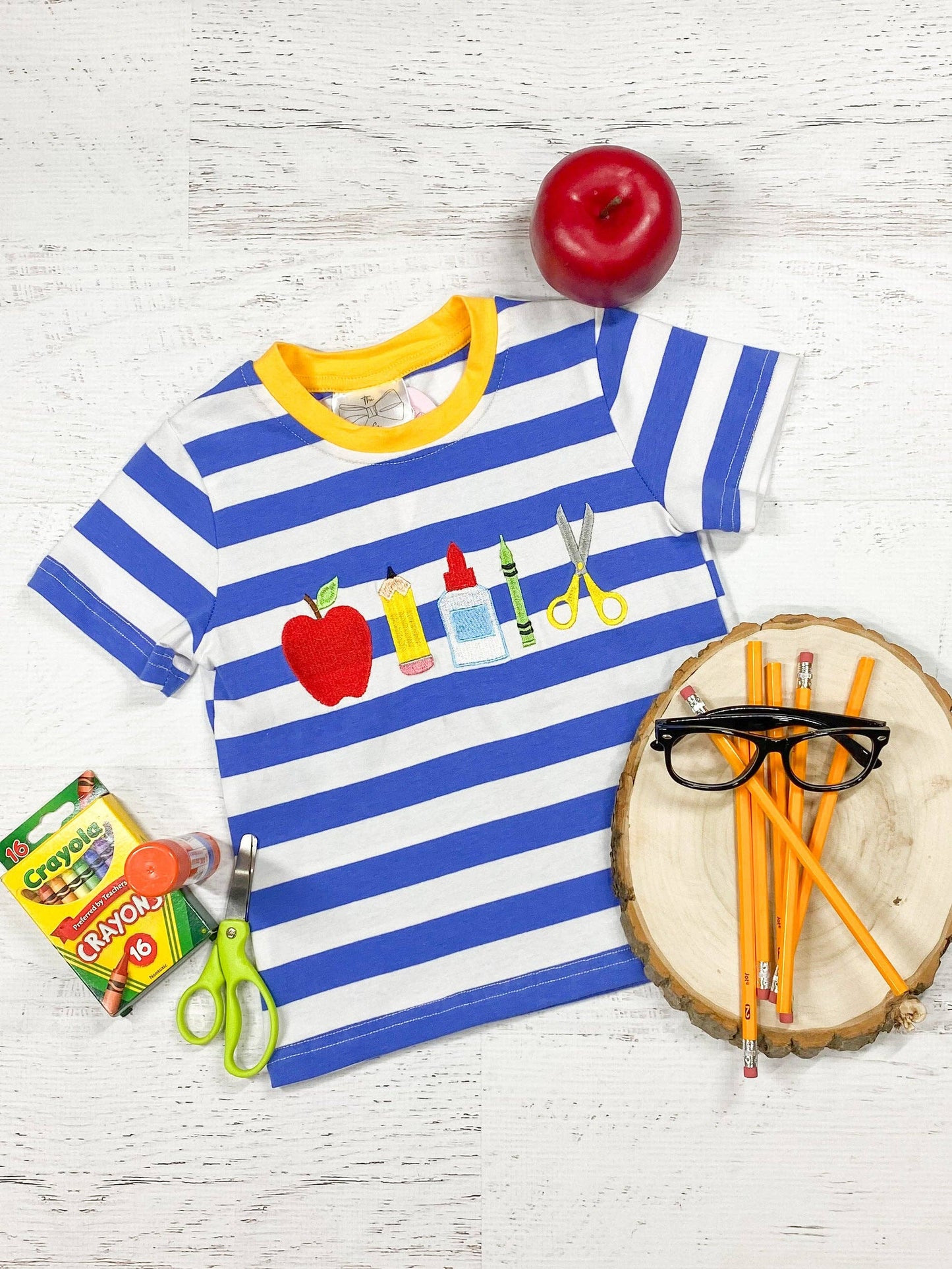 School Supplies Blue Striped Tee with Yellow Collar -SSB-1TYC