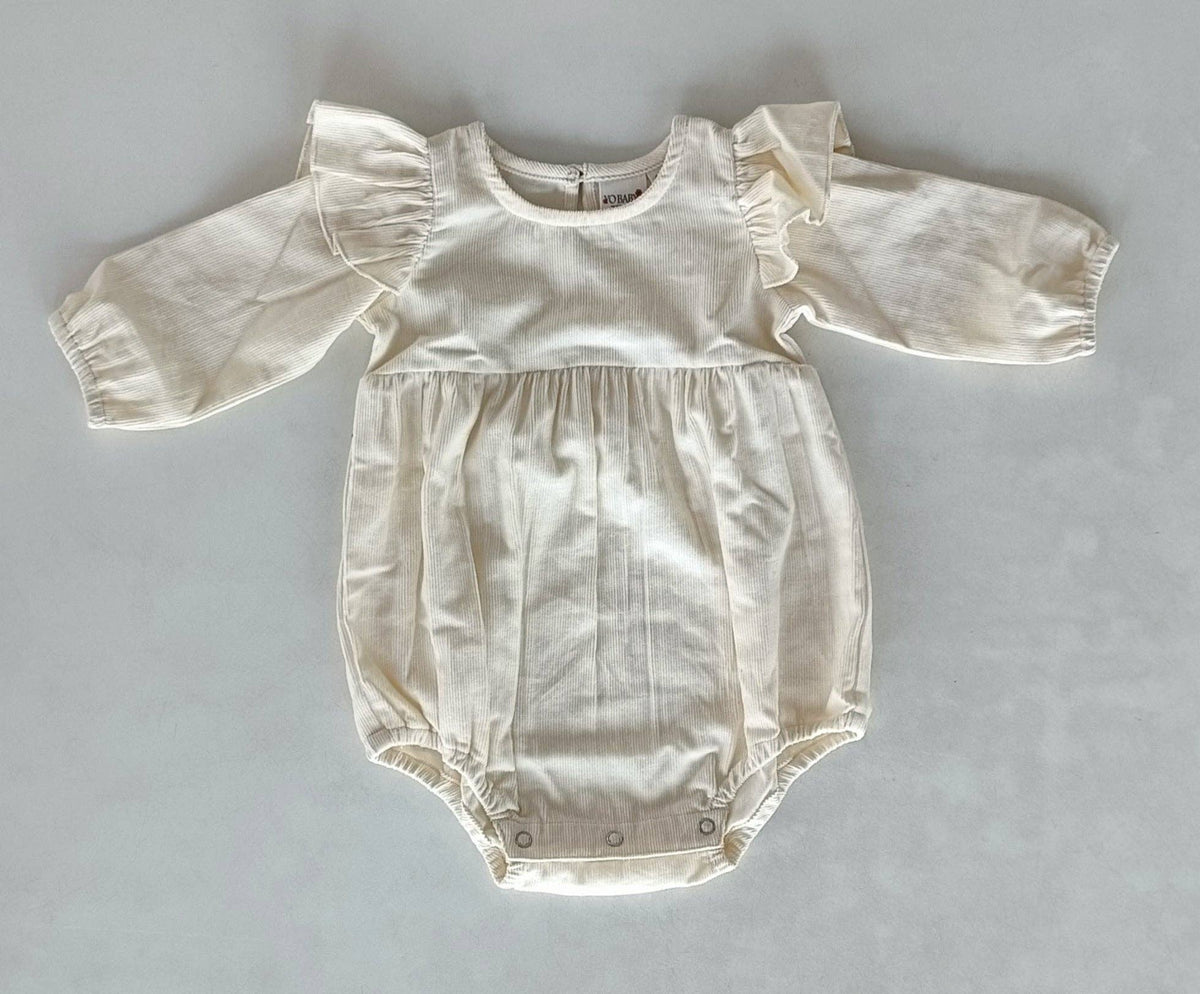 Off-white Corduroy Solid Color Sleeve Ruffled Baby Romper YB2681