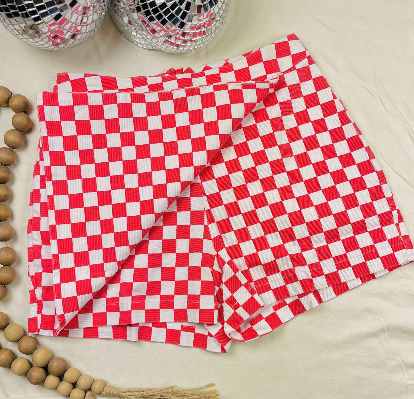GAME DAY CHECKERED OVERLAY WRAP FRONT MINI SKORT-GDCOW