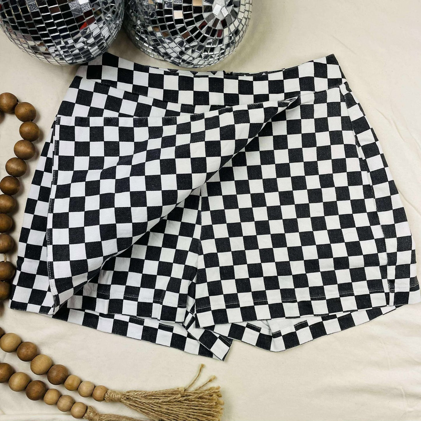 GAME DAY CHECKERED OVERLAY WRAP FRONT MINI SKORT-GDCOW