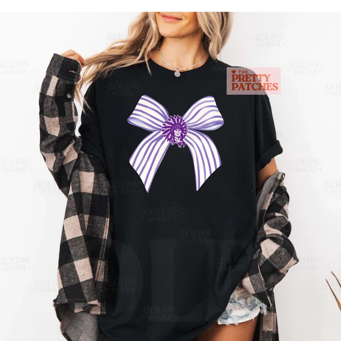 PNG Indians (white and purple bow- Indian logo center)T-shirt
