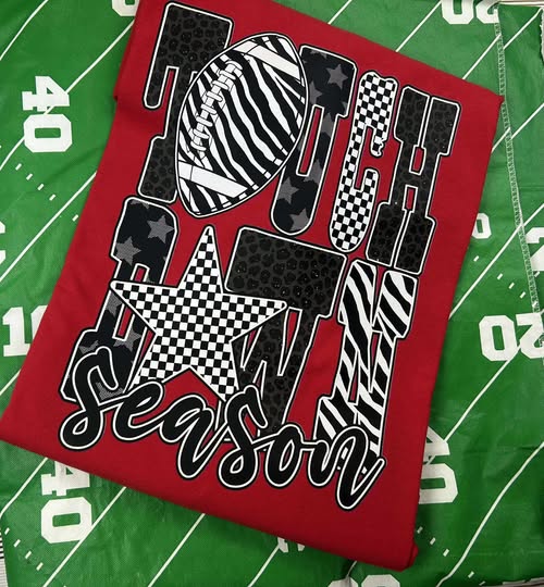 Touch Down Season B&W Leopard, Stars & Zebra Print - T SHIRT - (Comfort Color/Bella)