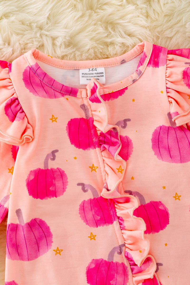 HOT PINK PUMPKIN PRINTED BABY ONESIE W/RUFFLE 101425br
