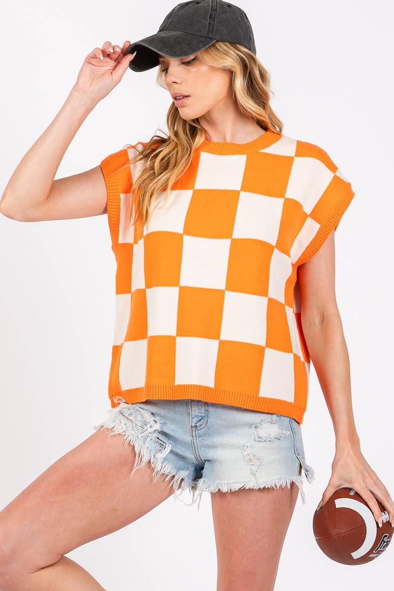 Checkered Knit Sleeveless Game day Top-CKSGD