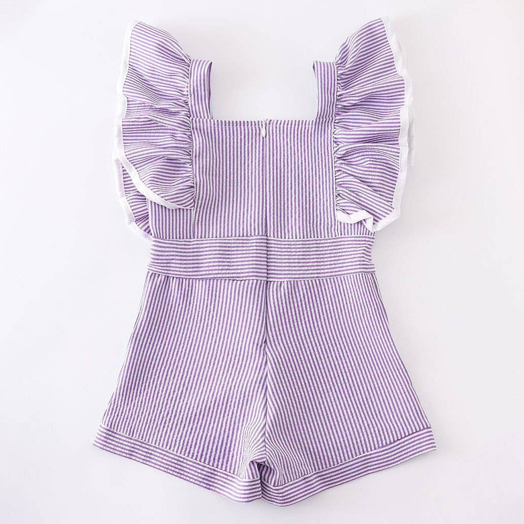 Summer Girls Mint Purple Red Stripe Bow Cotton Jumpsuit PNG25