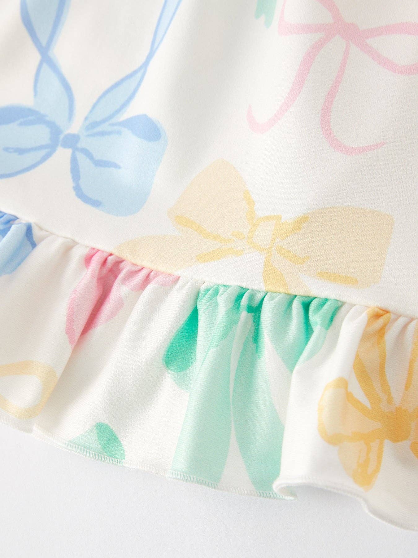 Easter Colorful Bow Print Puff Sleeves Girls Dress DRG50462