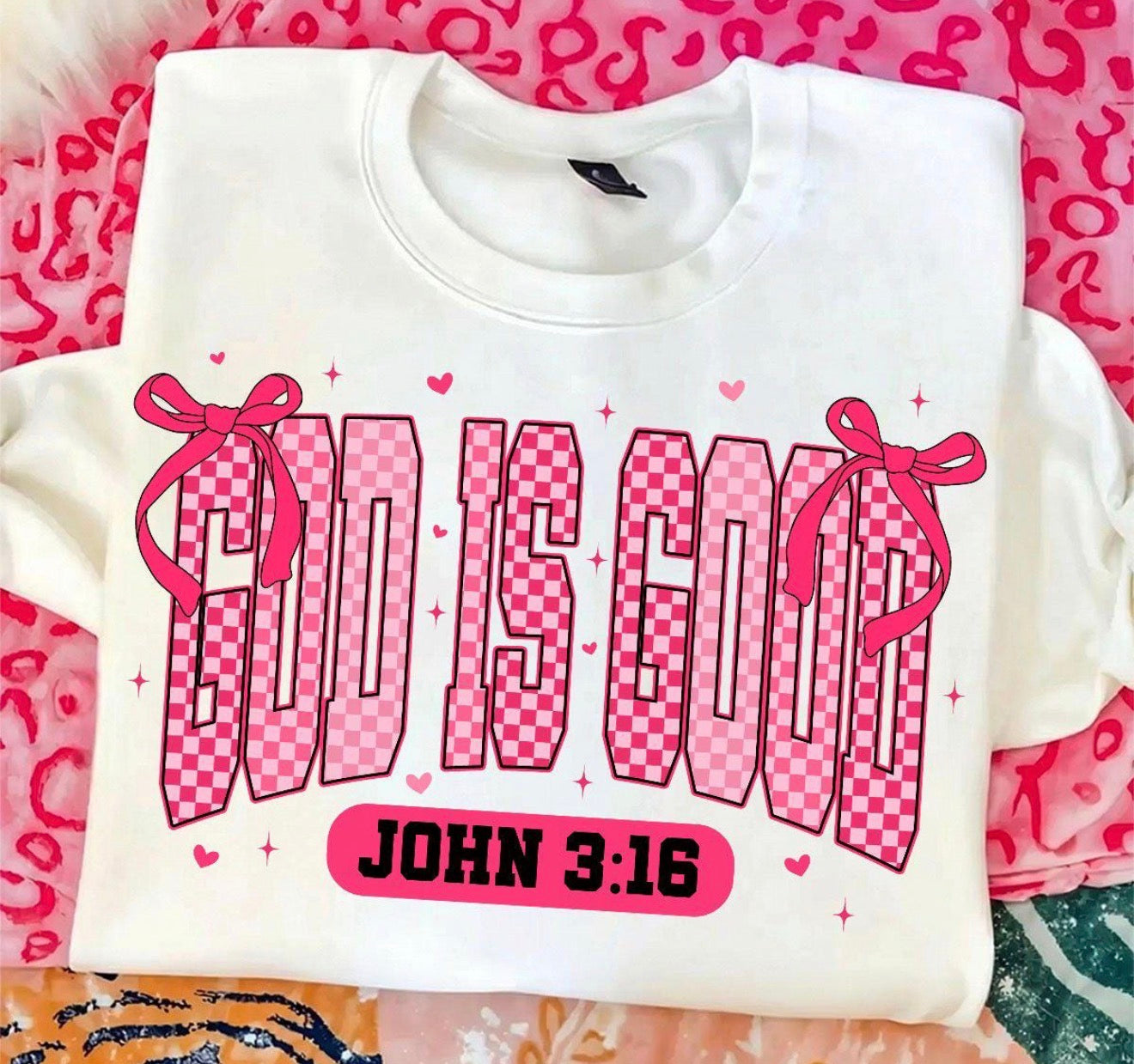 Pink Checkered God is Good - T SHIRT- (GILDAN/LAT)