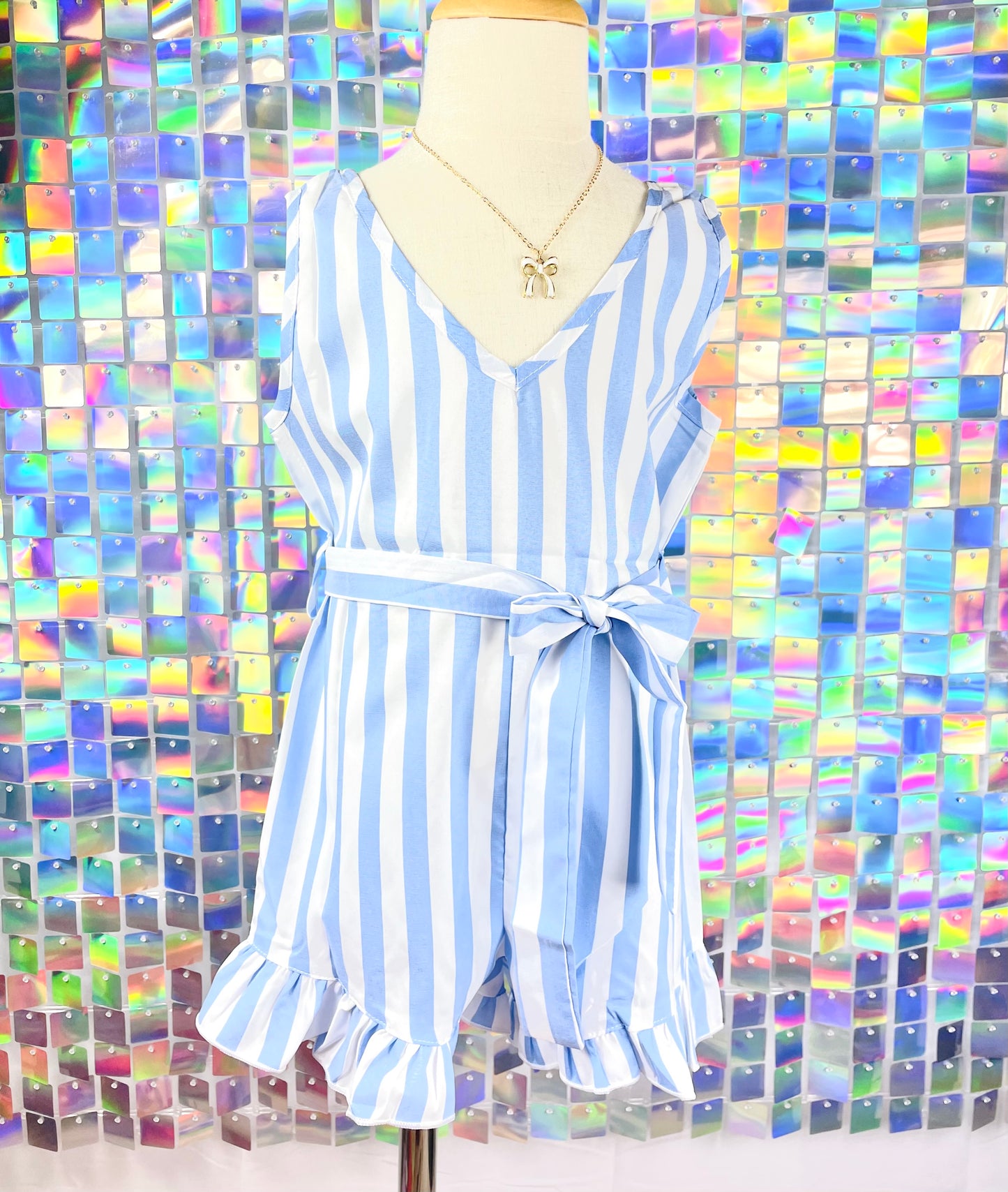 Girl’s Blue and White Striped Romper BGW98