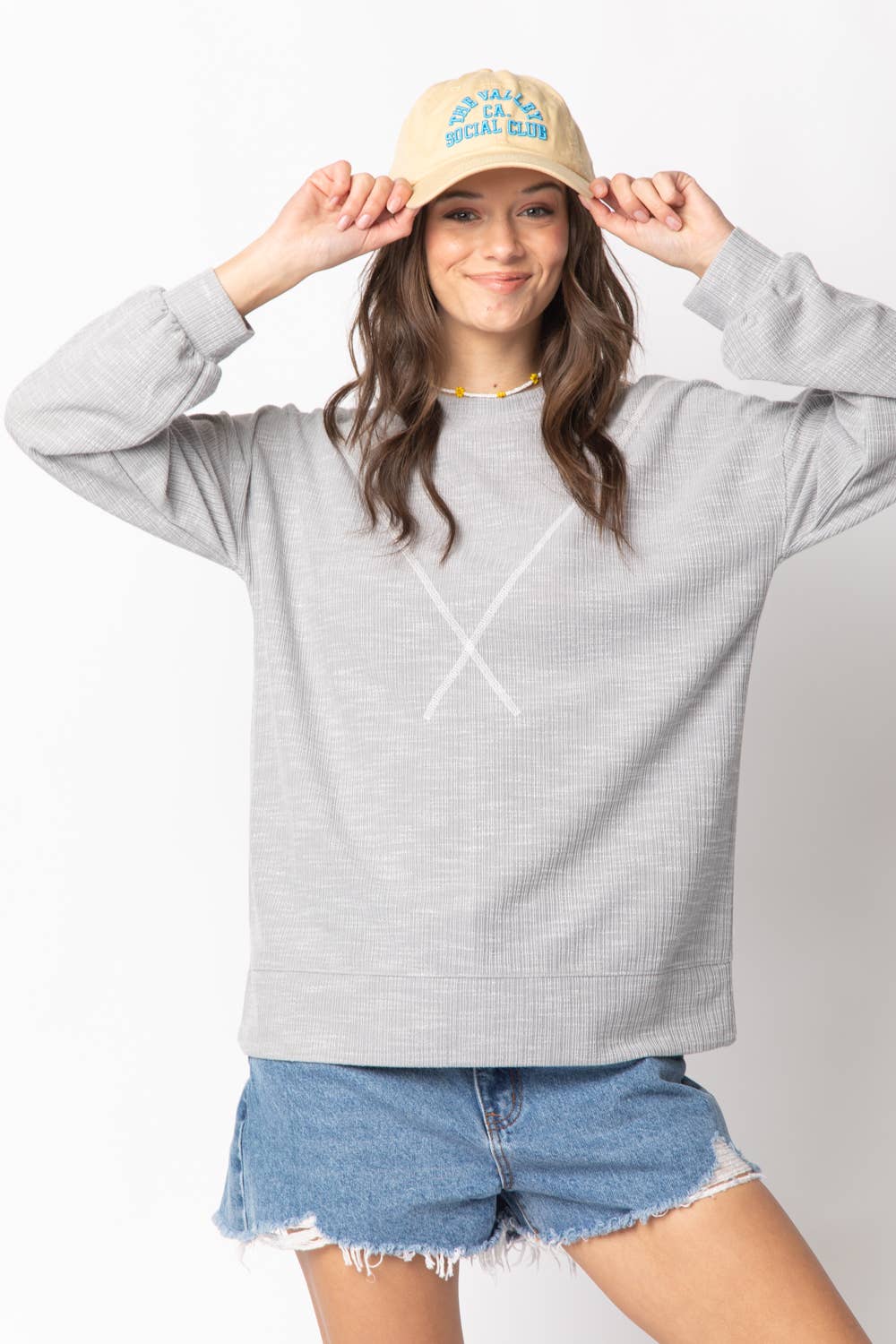 Ribbed Knit V Stitch Top NT10897