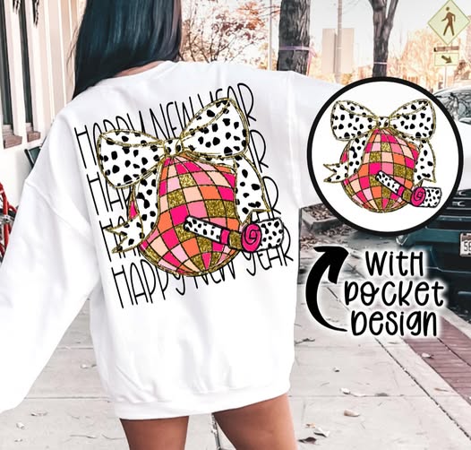 HNY disco ball with bow- SWEATSHIRT - (Jerzee/Gildan)