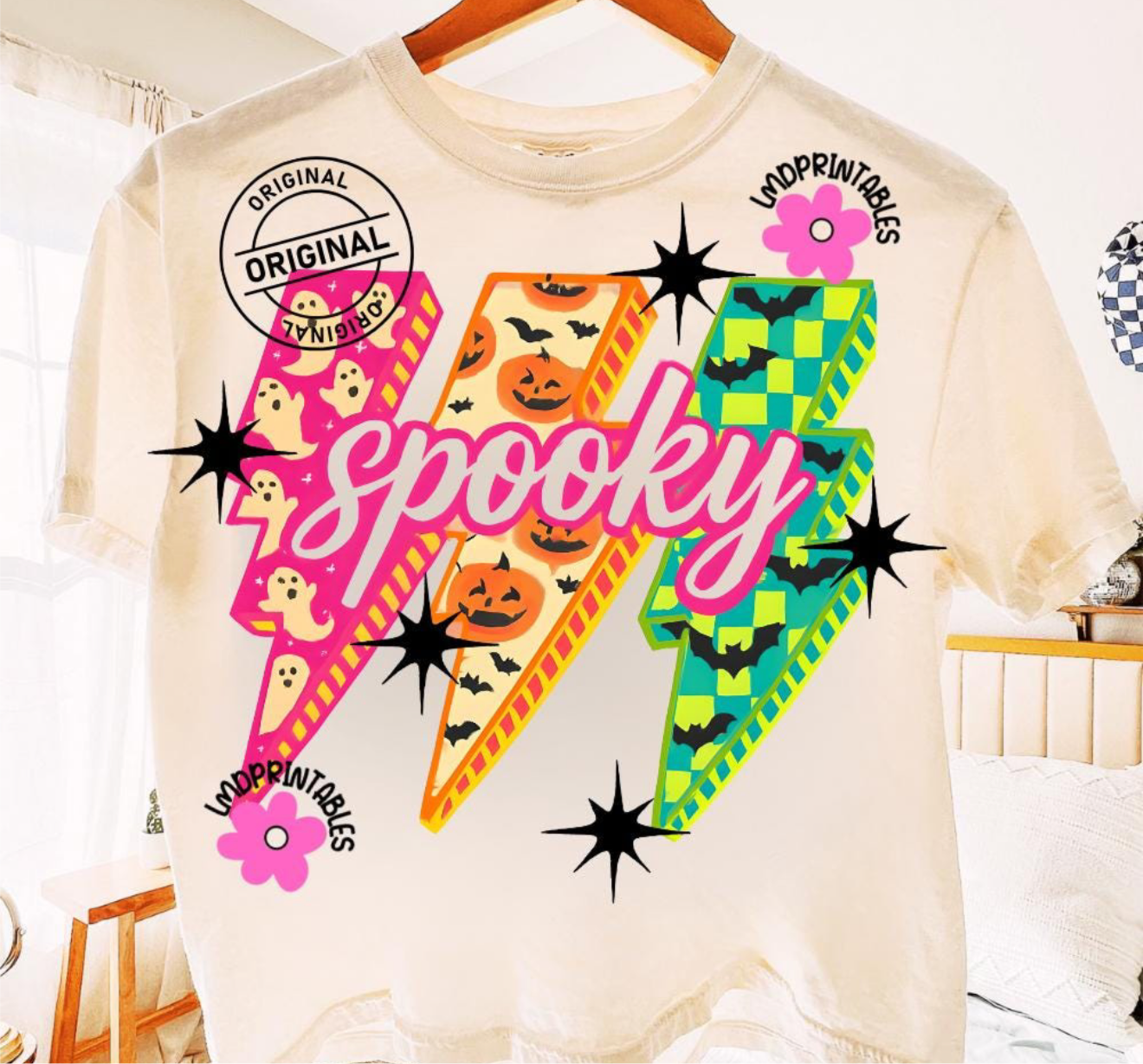 Neon Spooky with Checkered Lightning Bolts - (Jerzee/Gildan)