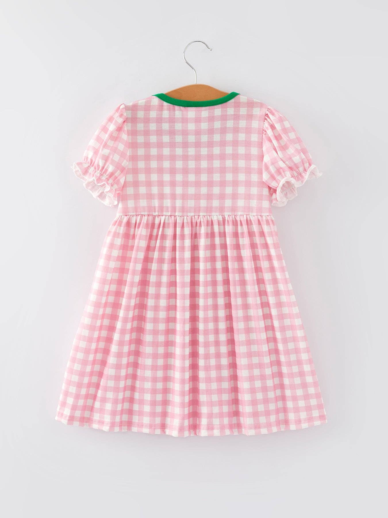 St. Patrick's Day Smocking 4-leaf Clover Plaid Bow Embroidered Dress DRG43529