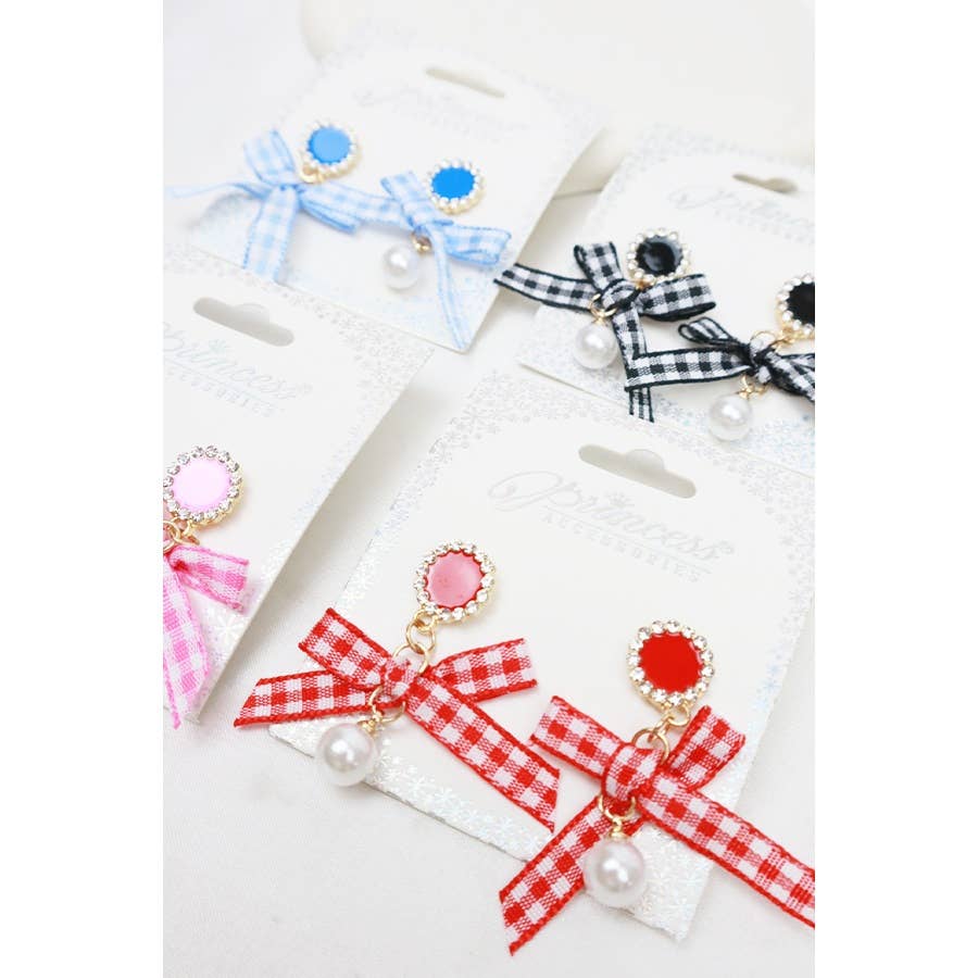 Satin Bow Dangle Earrings with Pearl 46SN