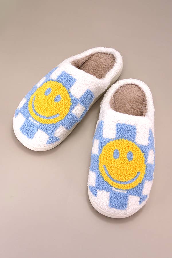 Pink checkered smile yellow face slippers 40SP014