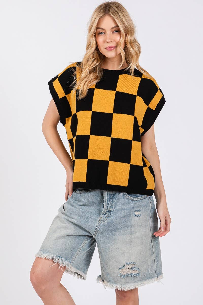 Checkered Knit Sleeveless Game day Top-CKSGD