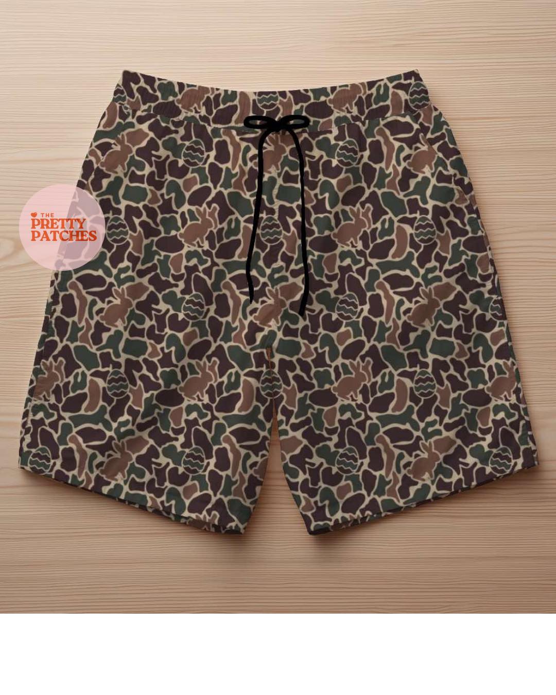 Camo easter bunny and egg shorts YOUTH- PREORDER