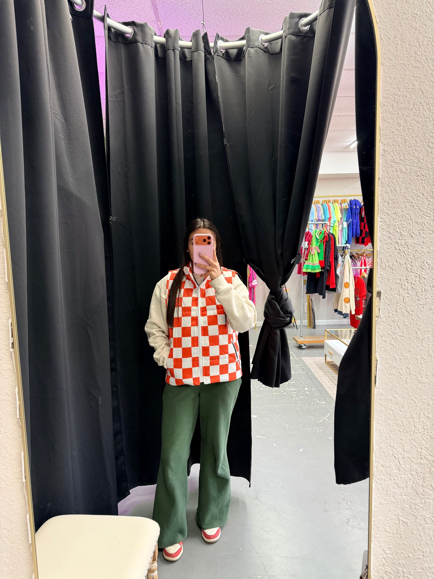 Puff Vests - ORANGE CHECKERED - IN STORE121725bri