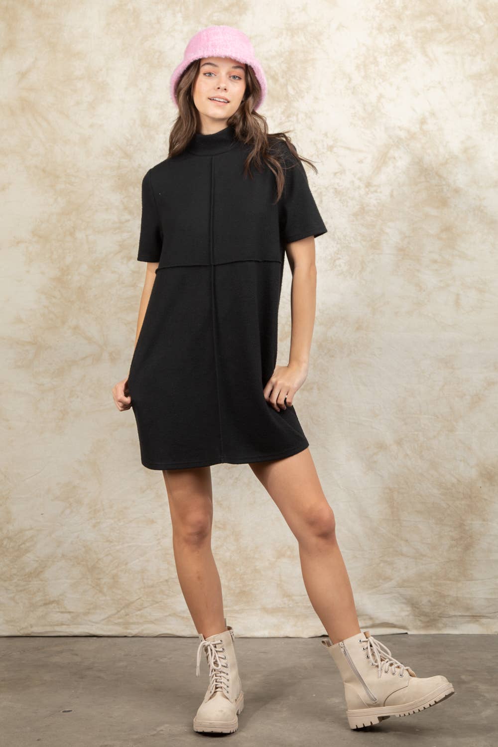 Mock Neck Front Seam Detail Mini Dress ND31008