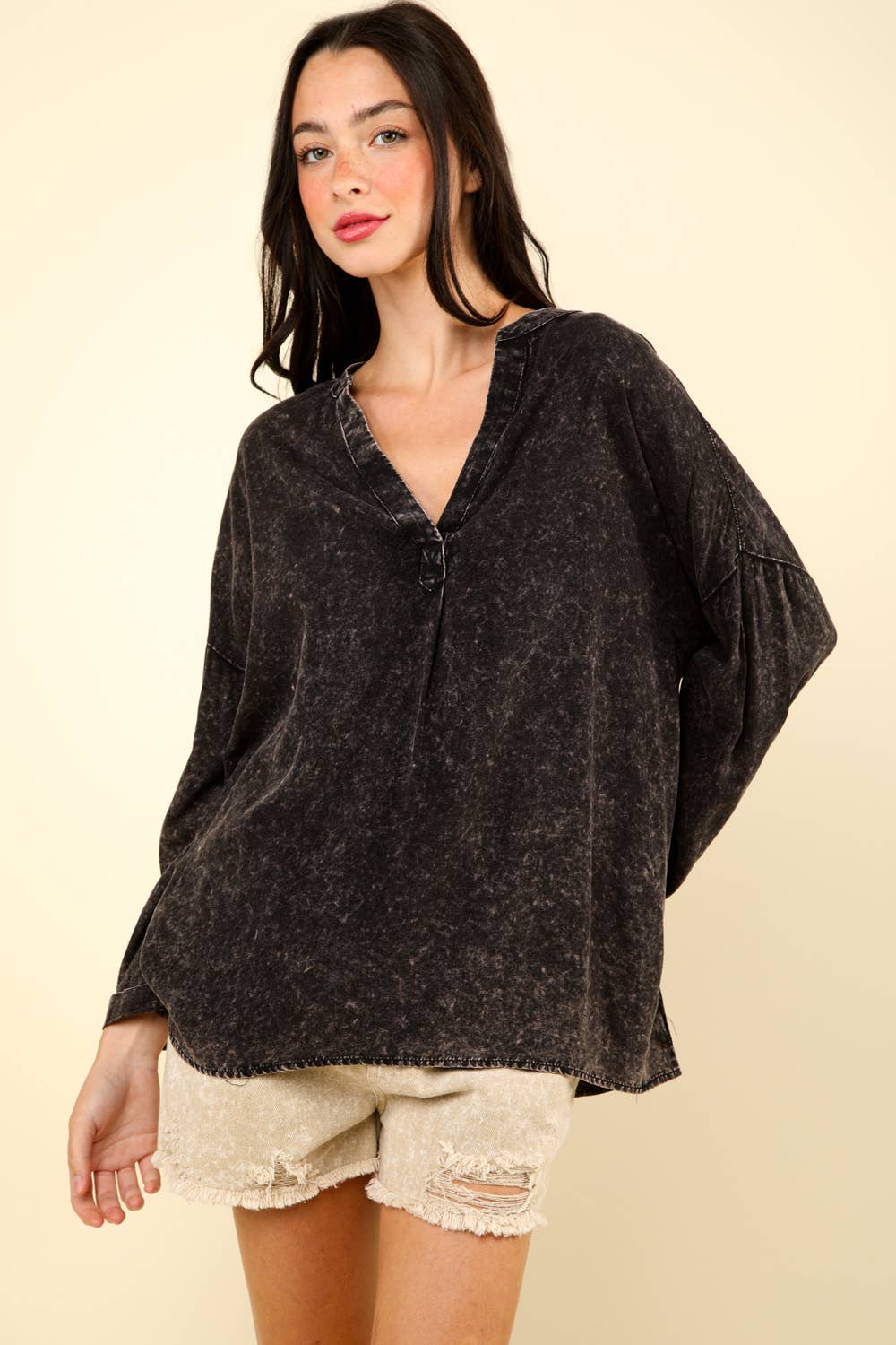 Oversized Washed Soft Shirts Blouse Top JVNT-179L