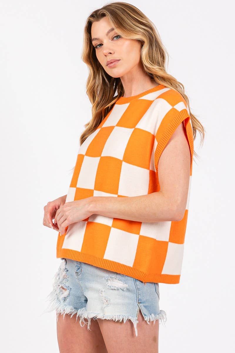 Checkered Knit Sleeveless Game day Top-CKSGD
