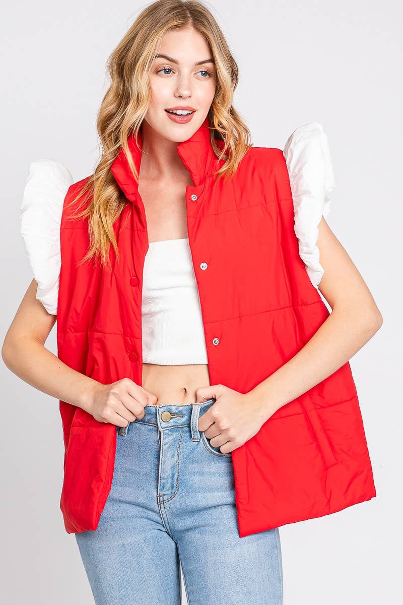 PUFF SNAP BUTTON COLORBLOCK HIGH NECK VEST- PSBCHN