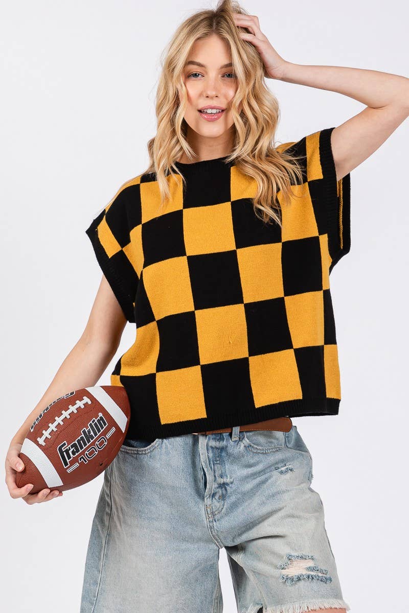 Checkered Knit Sleeveless Game day Top-CKSGD