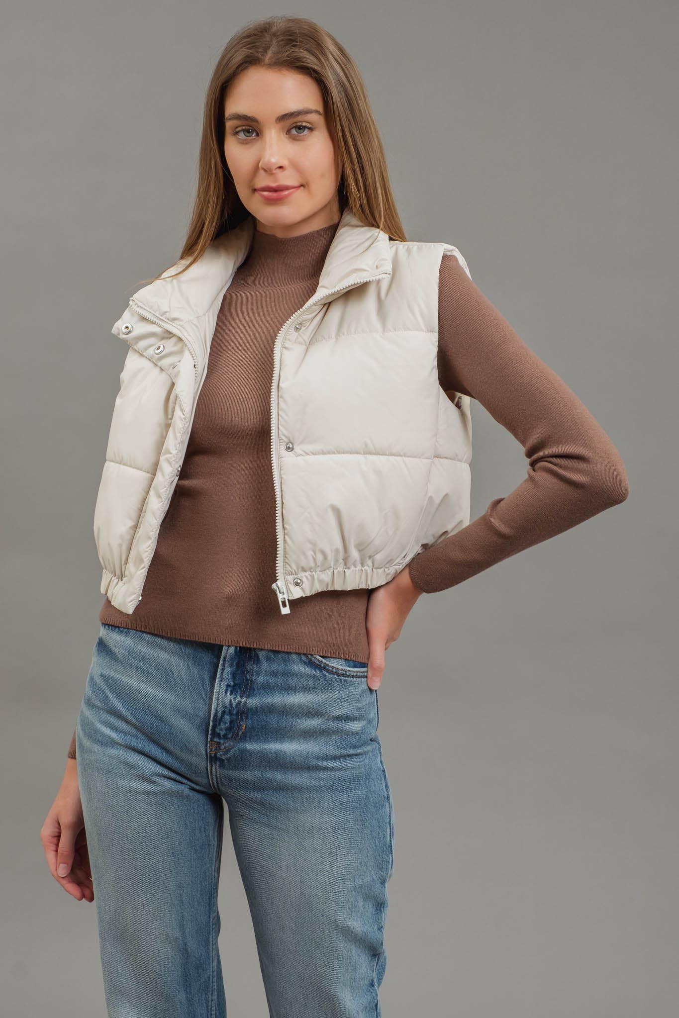 ✅CROPPED ZIP UP PUFFER VEST 2353