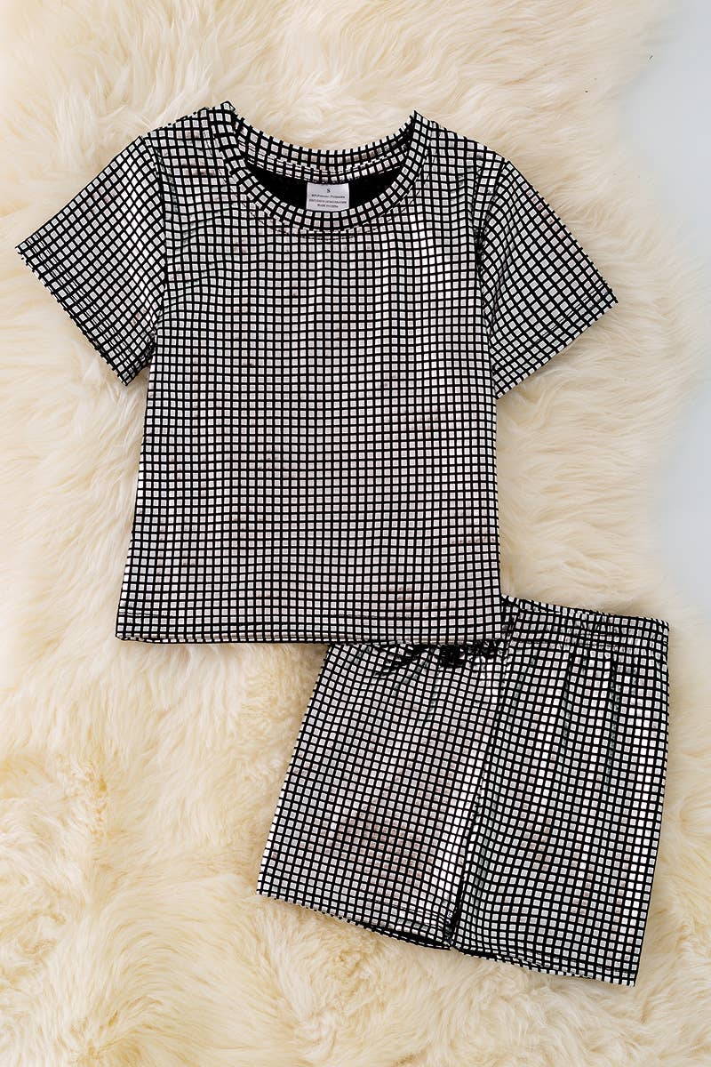 BLACK SPARKLY PRINTED SHORT SET OFG4-1195