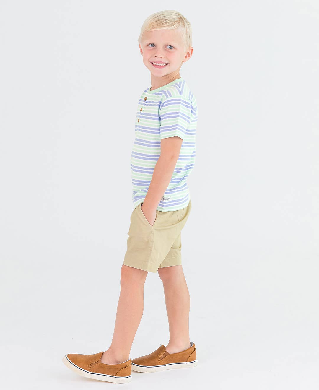 Boys Surf Crew Stripe Short Sleeve Knit Henley 06964