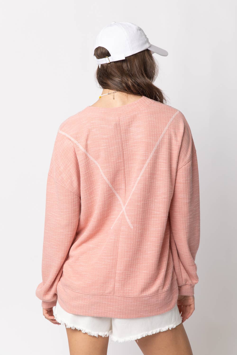 Ribbed Knit V Stitch Top NT10897