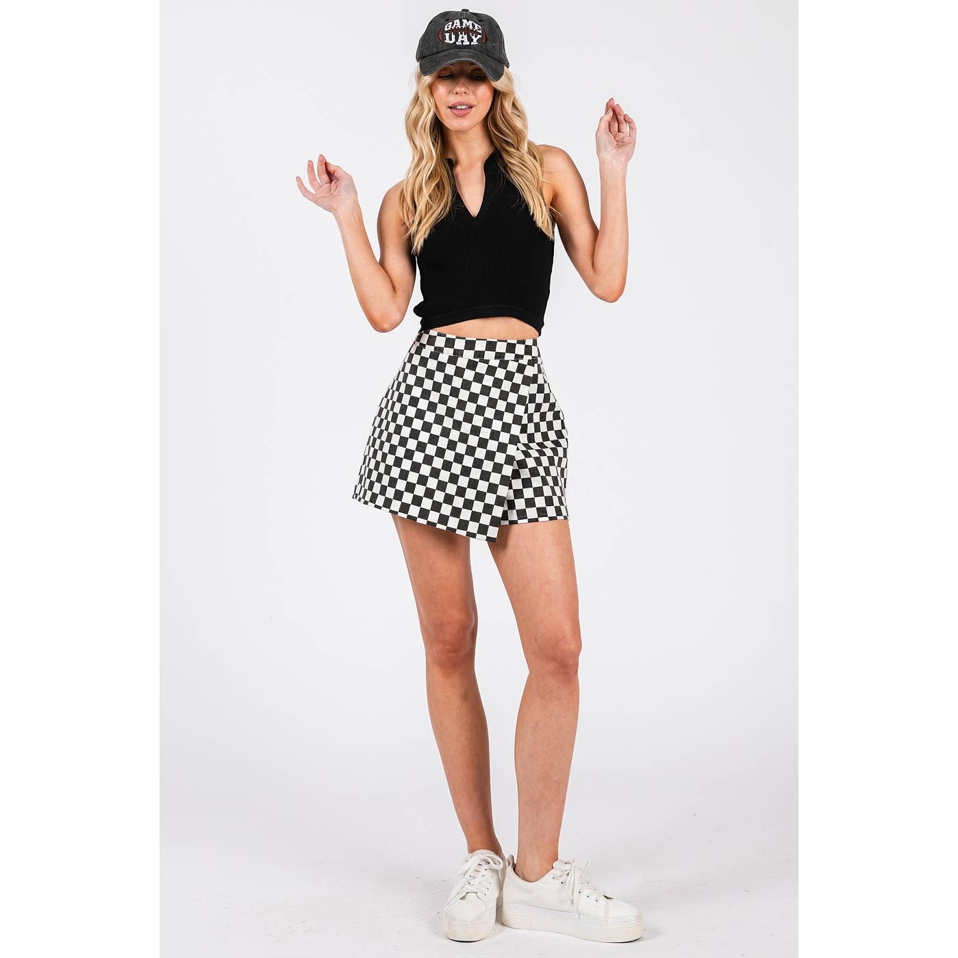 GAME DAY CHECKERED OVERLAY WRAP FRONT MINI SKORT-GDCOW